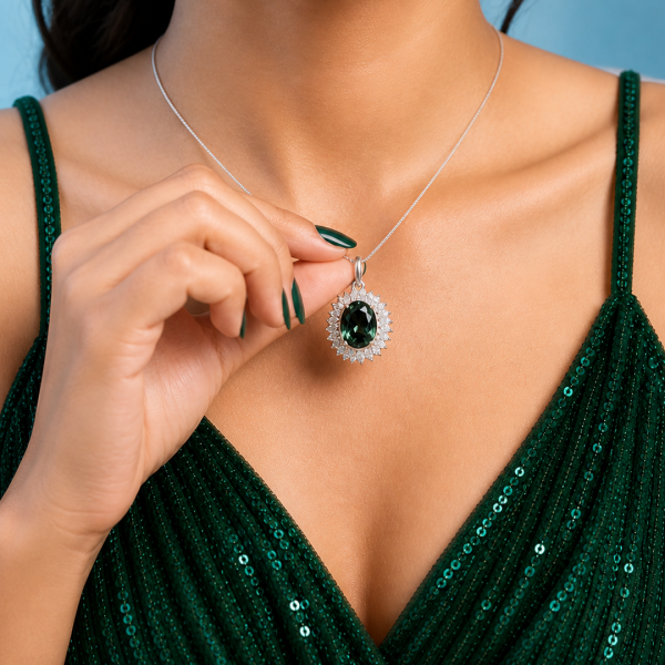Natural Green Quartz Halo Double Pendant